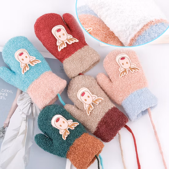 Зимние женские рождественские медведи серии Happy Cartoon, обернутые пальцами, вязаные утолщенные теплые перчатки