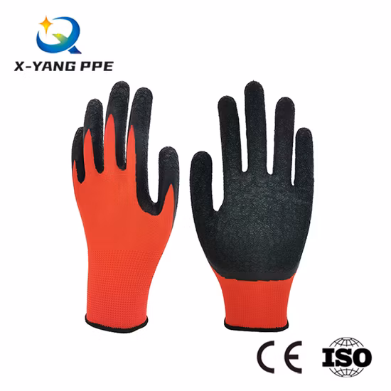 Factoryshop 13G Полиэстер Латекс против морщин/покрытие морщин Многоразовые рабочие защитные резиновые перчатки для работы в саду Бытовой склад